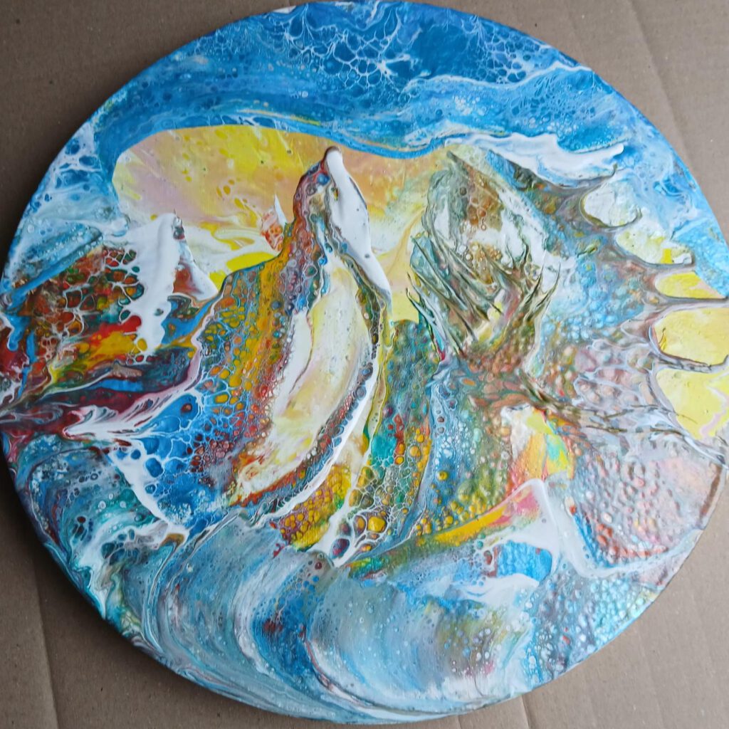 Claudia Joost Fluid Art runde Leinwand bunt